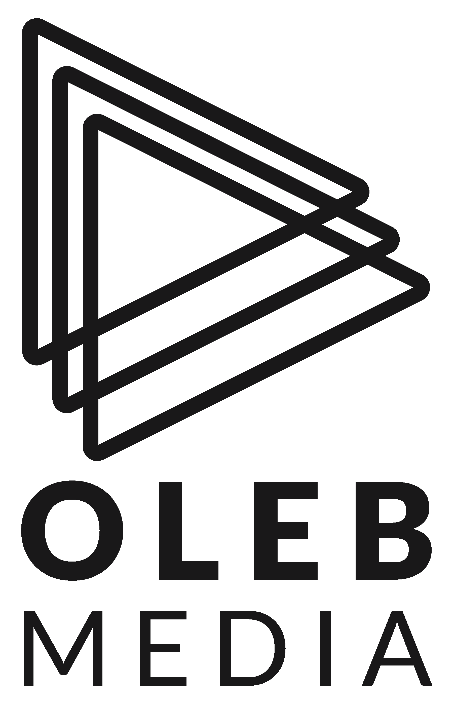 Oleb Media Logo, 3 triangles above the words Oleb Media