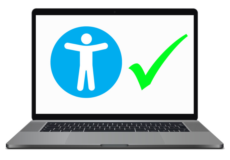 Laptop with a Disability Symbol and a Check Mark on Screen