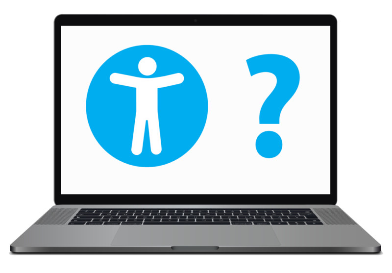 Laptop with a Disability Symbol and a Question Mark on Screen